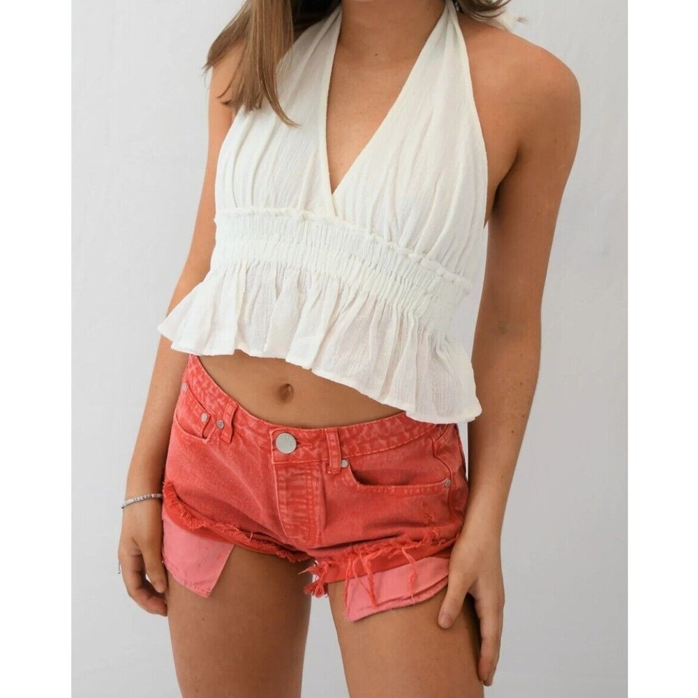 Almost Famous Women's Halter Crop Top Shirt Junior's Size XL Tanks Ivory New
